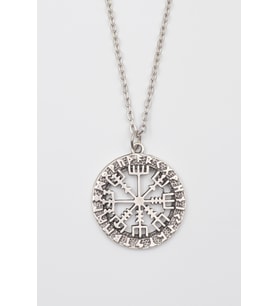 Viking Pusula Kolye (Vegvisir) - Düz Ezme İthal Zincirli Unisex Gümüş Kaplama - 60 cm