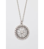 Viking Pusula Kolye (Vegvisir) - Düz Ezme İthal Zincirli Unisex Gümüş Kaplama - 60 cm