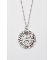 Viking Pusula Kolye (Vegvisir) - Düz Ezme İthal Zincirli Unisex Gümüş Kaplama - 60 cm