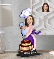 Kişiye Özel 2 Boyutlu Pastacı Kadın Ahşap Biblo-3