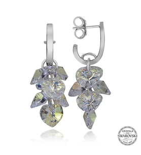 Swarovski Crystal Taşlı Gümüş Kalp Salkım Sallantılı Çivili Kadın Küpe