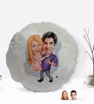 BK Gift Kişiye Özel Sevgililer Karikatürlü Yuvarlak Dekoratif Kırlent Yastık-3