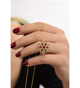 925 Ayar Gümüş Altın Kaplama Ruby Yıldız Kartanesi Kolye