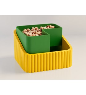 3D Baskı Fıstık Kasesi - Çift Hazneli Kabuk Ayırıcı Sunum Kasesi - Sarı Yeşil