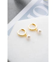 925 Ayar Gümüş Gold Kaplama İnci Sallantılı 10 mm Tamtur Küpe