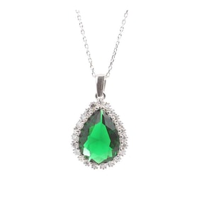 925 Ayar Gümüş Damla Zümrüt Taşlı Anturaj Kolye