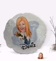 BK Gift Kişiye Özel İsimli Kadın Karikatürlü Yuvarlak Dekoratif Kırlent Yastık-13