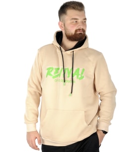 Mode XL Büyük Beden Erkek Sweatshirt Kapşonlu Kanguru Revival 22545 Bej