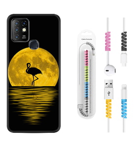 INFINIX Hot 8 9 10 11S Hot 10 Play 10T Kılıf Kablo Koruma Spiral Silikon Ay ve Flamingo 1775