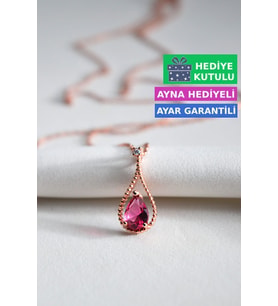Jewelmim Rose Altın Kaplama 925 Ayar Kadın Gümüş Kırmızı Damla Taşlı Kolye  Yakut Kırmızısı Renkli Taşlı Su Damlası Gümüş Kolye 18 Ayar Altın Kaplama Kararmaz Gümüş Damla Kolye Kişiye Özel Tasarım Sertifikalı Garantili Kadın Bayan Damla Gümüş Kolye