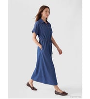 LCW EVERYDAY İndigo Gömlek Yaka Beli Bağcıklı Jean Elbise
