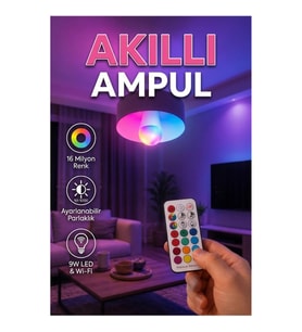 Akıllı RGBW LED Ampul – 9W, Wi-Fi Kontrollü, 16 Milyon Renk