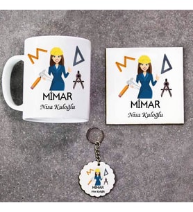 Mimara Özel Kupa Bardak Altlık ve Anahtarlık Hediye Seti (Model 1)