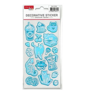 TANEX KIDS TNX-27107 DEKORATİF ETİKETLER - PUFFY PARLAK ŞEKER KEDİ SERİSİ STICKER