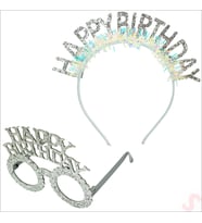 Happy Birthday Taç ve Gözlük Seti - Gümüş