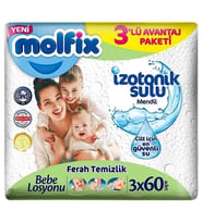 Molfix İzotonik Sulu Ferah Temizlik Islak Havlu Mendil 3lü 180 Yaprak