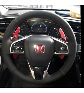 DİKİŞLİ DİREKSİYON KILIFI SİYAH DERİ NOKTALI DERİ KIRMIZI DİKİŞLİ HONDA CİVİC FC5 İÇİN