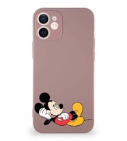 Apple iPhone 12 Soft Premier Kapak Mickey Mouse-F Tasarımlı Silikon Kılıf - Pudra (Şeffaf)