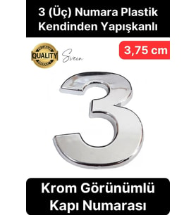 No 3 Kapı Numarası Kendinden Yapışkanlı Masa Dolap Plastik Ev Posta Kutusu Dış Mekan Daire 3,75 cm