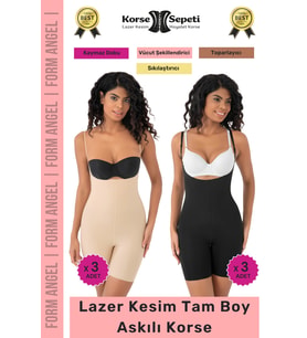 #Korse 2 Beden Küçülten Sıkılaştırıcı Kaymaz Kadın Lazer Kesim Tam Boy Askılı Korse 6'lı Set (Siyah-Bej)