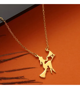 Kişiye Özel 925 Ayar Gümüş Minimal Cadı ve Kedi Figürlü Kolye (Gold)