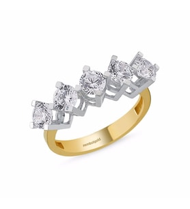 5 Taş Yüzük Sarı Altın Swarovski (Çok Renkli)