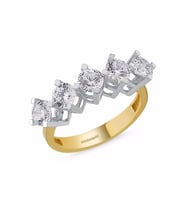 5 Taş Yüzük Sarı Altın Swarovski (Çok Renkli)