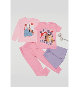 4'lü Disney Princess Baskılı Tshirt Şort Pantolon Takım