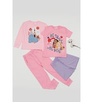 4'lü Disney Princess Baskılı Tshirt Şort Pantolon Takım (Mor)