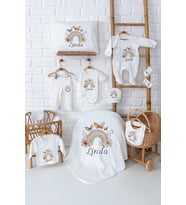 Pia Baby Premium %100 Pamuk 11 Parça İsimli Kız Bebek Hastane Çıkışı Yeni Doğan Hediyelik Set 5078-00 (Ekru)