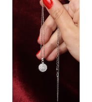 Yuvarlak Kolye Kadın Zirkon Taşlı Beyaz Taşlı Zincir 925 Ayar Gümüş Kolye (Silver)