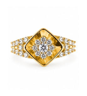 14 Ayar Pırlanta Formlu Rozet Taşlı Altın Kadın Yüzük