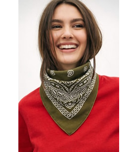 Kadın Etnik Desenli %100 Pamuk Bandana Fular Çok Amaçlı Saç Boyun Bilek Aksesuar (Haki)