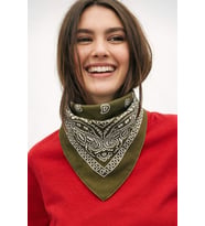 Kadın Etnik Desenli %100 Pamuk Bandana Fular Çok Amaçlı Saç Boyun Bilek Aksesuar (Haki)
