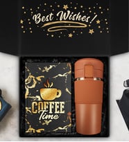 400 ML Kahverengi Süzgeçli Çelik Termos & Özel Tasarım Defter Hediye Seti