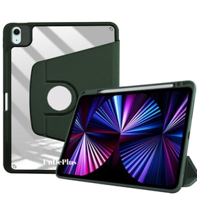 Apple iPad Air 13inç M2/M3 Kılıf Termik Kalem Bölmeli Dönebilen Standlı Case A28 (Koyu Yeşil)