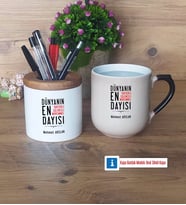 Dayıya Hediye Kalemlik, Kupa Bardak T Kişiye Özel Hediye (Model 2)
