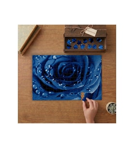 Yakın Çekim Mavi Gül Tasarımı 240 parça Ahşap Puzzle Ahşap Kutuda MP03772