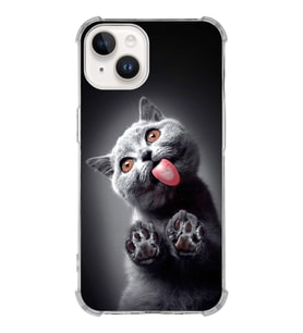 PrintiFy Apple iPhone 14 Uyumlu Kedi 2 Baskılı Şeffaf Köşe Korumalı Antişok Kılıf