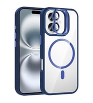 Coverzone iPhone 16 Plus ile Uyumlu Z-Etro MagSafe Wireless ?arj Destekli, G��l� Manyetik Tutucu, Stand Olabilen, Kamera Lens Hediyeli Koruyucu K?l?f Lacivert