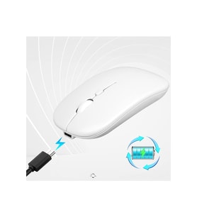 HyMark Sessiz Tıklama Şarjlı Çift Modlu Bluetooth Kablosuz 2.4Ghz Beyaz Mouse