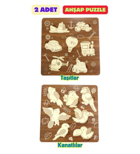 Çocuk Puzzle (Yapboz) Birinci Sınıf Ahşap 2 Parça Eğitici Öğretici Eğlenceli Set