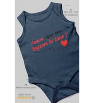 Annem Süper Ama Teyzem Bi Tane Baskılı Bebek Zıbını – Çıtçıtlı Body 8 Renk  %100 Pamuk Sıfır Kol (Lacivert)