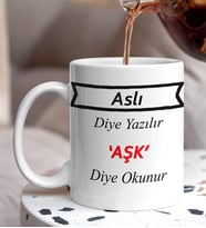 Kişiye Özel İsim Ve Aşk Diye Okunur Tasarımlı Tasarımlı Beyaz Kupaa Bardakk