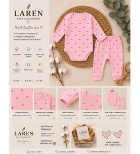 Laren Baby %100 Pamuk Kalp Desenli 2’li Bebek Zıbın Takımı