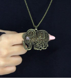 Doğal Taş Pembe Kuvars Doğal Taşlı Fil Modelli Antik Kadın Kolye euk43pk