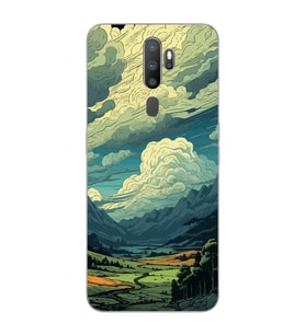 Oppo A5 2020 / A9 2020 Uyumlu Doğa ve Bulut Desenli Şeffaf Telefon Kılıfı