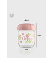 Renga Rhea 425 ml Flower Desenli Cam Kavanoz 132005 Pembe