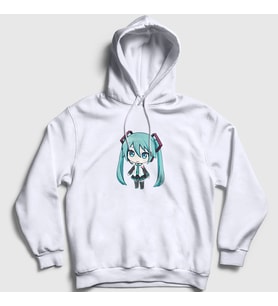 Presmono Unisex Beyaz Hatsune Miku Chibi Anime Kapüşonlu Sweatshirt 538173tt (Beyaz)