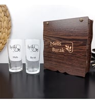 Kişiye Özel Ahşap Hediye Kutusu İçinde İkili Rakı Bardağı Seti